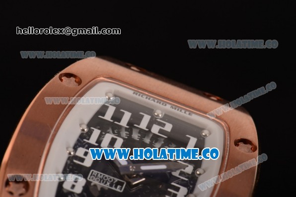 Richard Mille RM 007 Miyota 9015 Automatic Rose Gold Case with Skeleton Dial Arabic Numeral Markers and White Rubber Strap (K) - Click Image to Close
